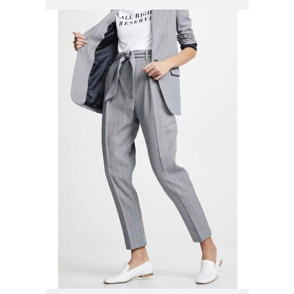 Old Money, Equipment "Marcelle" Paperbag Crop  Plaid High-Waist pant. Sz 6